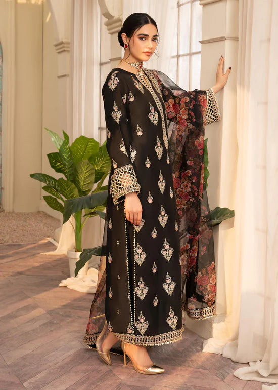 Black Raw Silk Outfit 3 Pcs Stitched