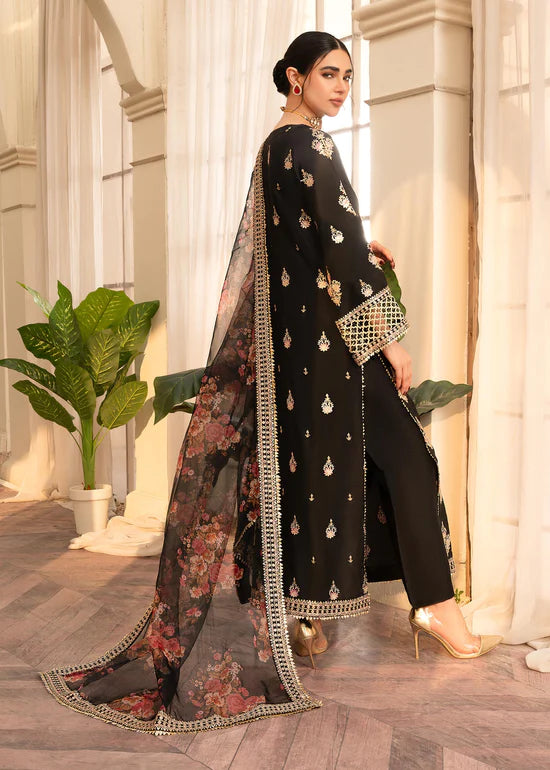 Black Raw Silk Outfit 3 Pcs Stitched