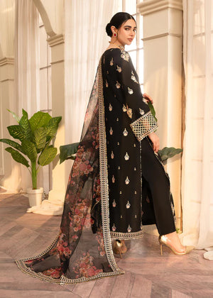 Black Raw Silk Outfit 3 Pcs Stitched