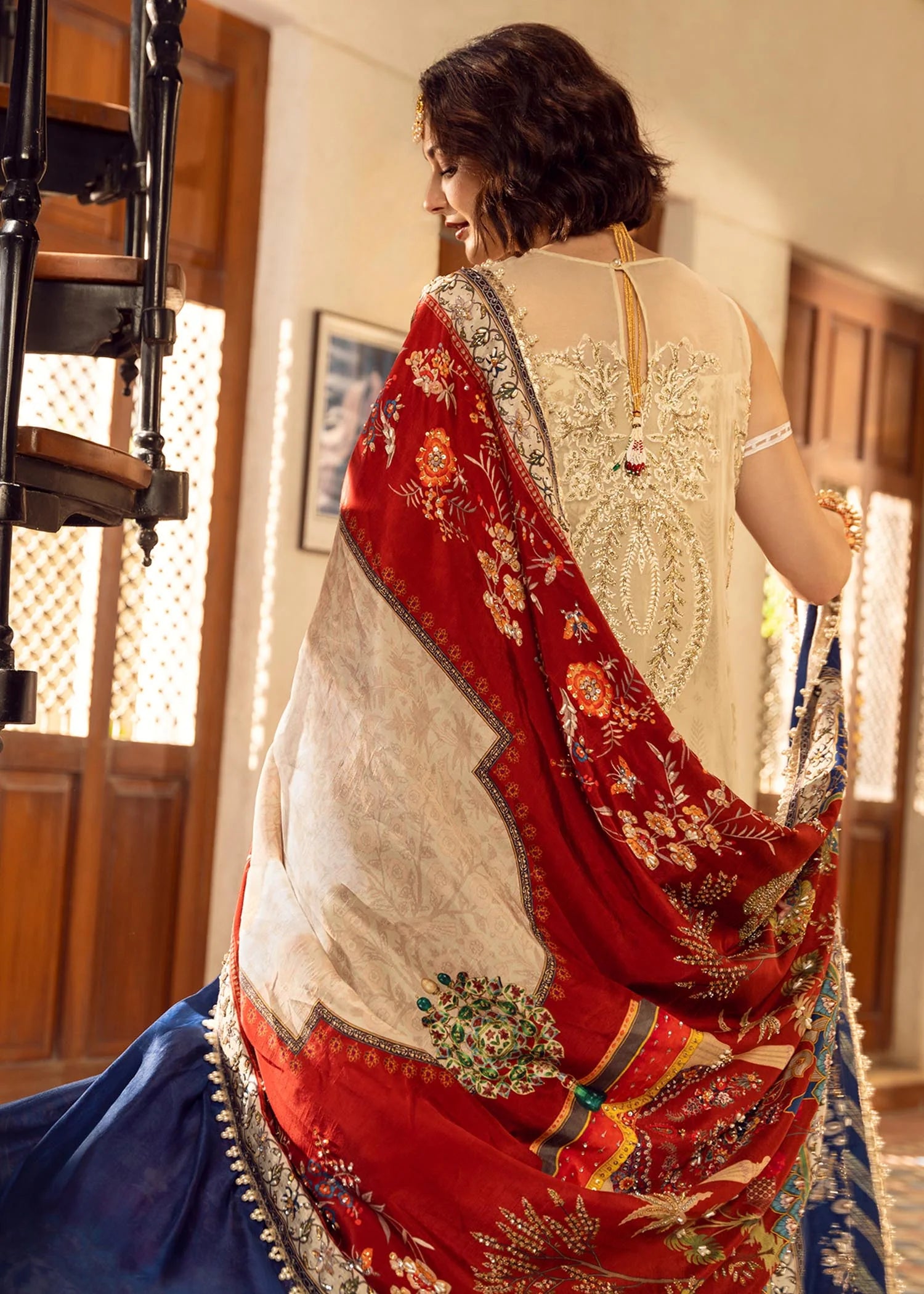 Organza Handworked, Cutworked and Marori Worked Front Panel  FKO-CRHCM04-24