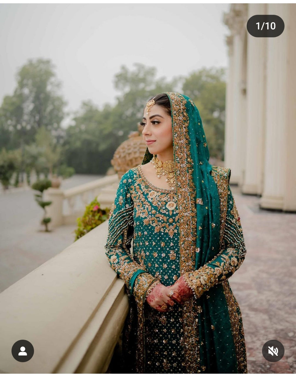 Long Shirt & Sharara In Deep Green with Stunning Gold Handwork  FKO-DGB6A