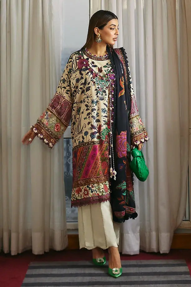Linen Mughal opulence with bold Russian floral motifs