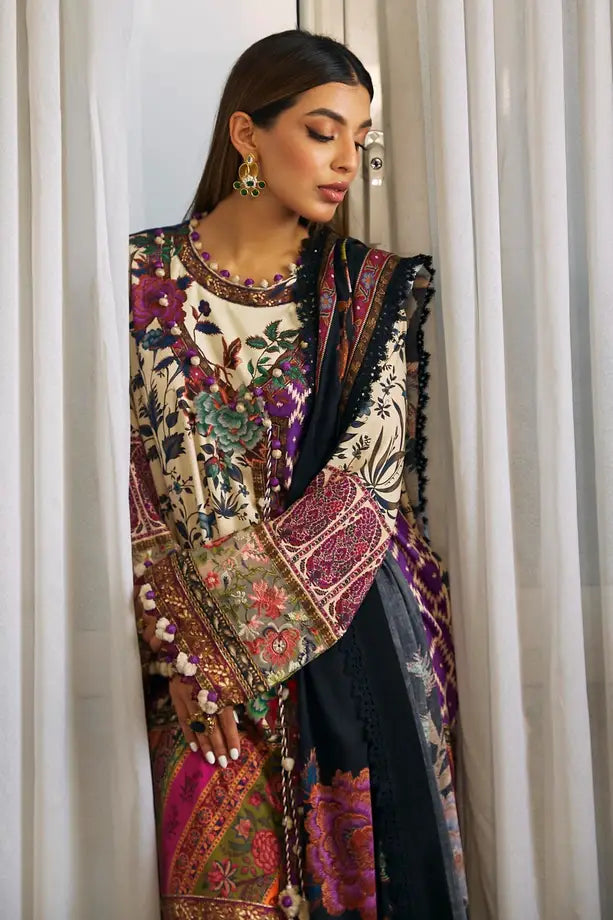 Linen Mughal opulence with bold Russian floral motifs