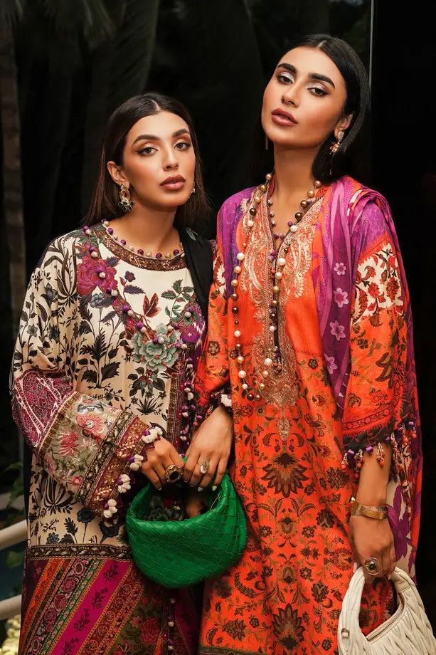 Linen Mughal opulence with bold Russian floral motifs