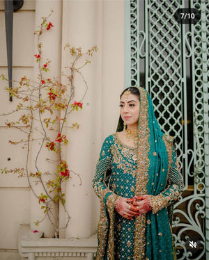 Long Shirt & Sharara In Deep Green with Stunning Gold Handwork  FKO-DGB6A