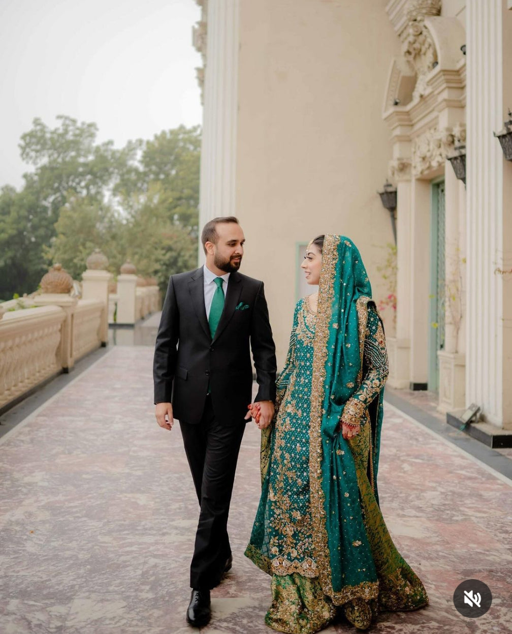 Long Shirt & Sharara In Deep Green with Stunning Gold Handwork  FKO-DGB6A