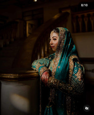 Long Shirt & Sharara In Deep Green with Stunning Gold Handwork  FKO-DGB6A