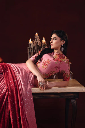 Embroidered Net Saree Tie & Dye - Pink FKO-RNS-0224