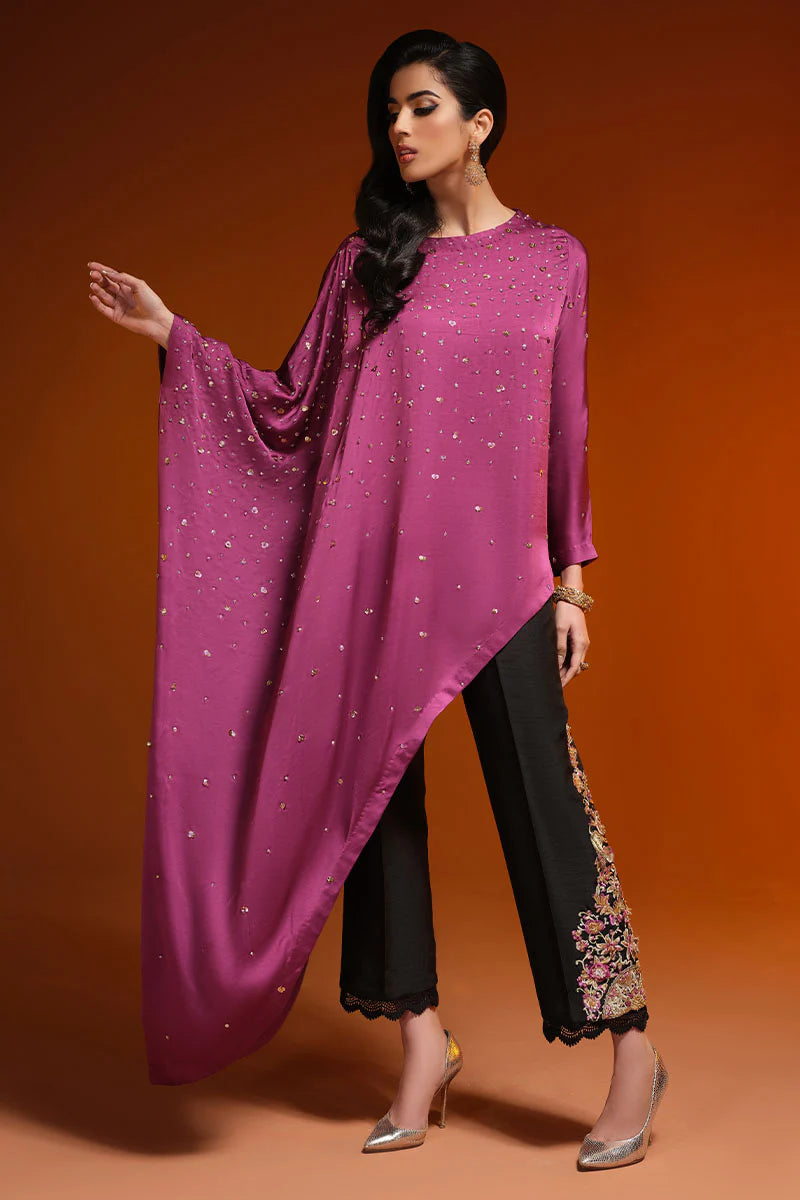 PURPLE BLACK RAW SILK OUTFIT FKO-PBRS04249