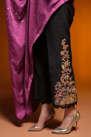 PURPLE BLACK RAW SILK OUTFIT FKO-PBRS04249