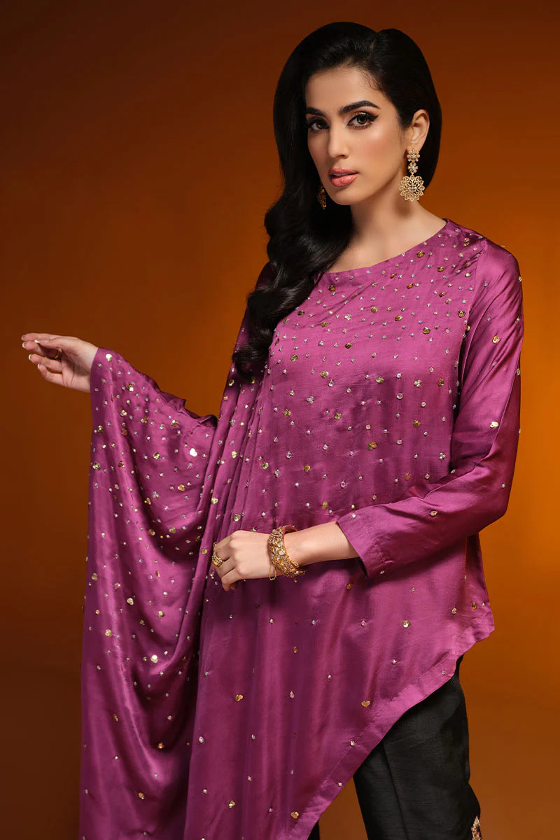 PURPLE BLACK RAW SILK OUTFIT FKO-PBRS04249