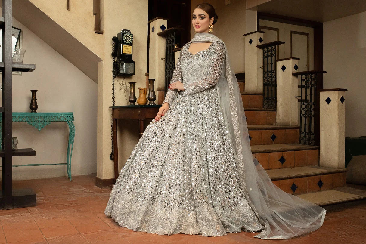 Silver Long Stitched 3Pc Dress