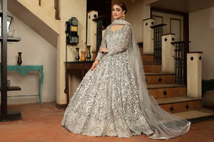 Silver Long Stitched 3Pc Dress