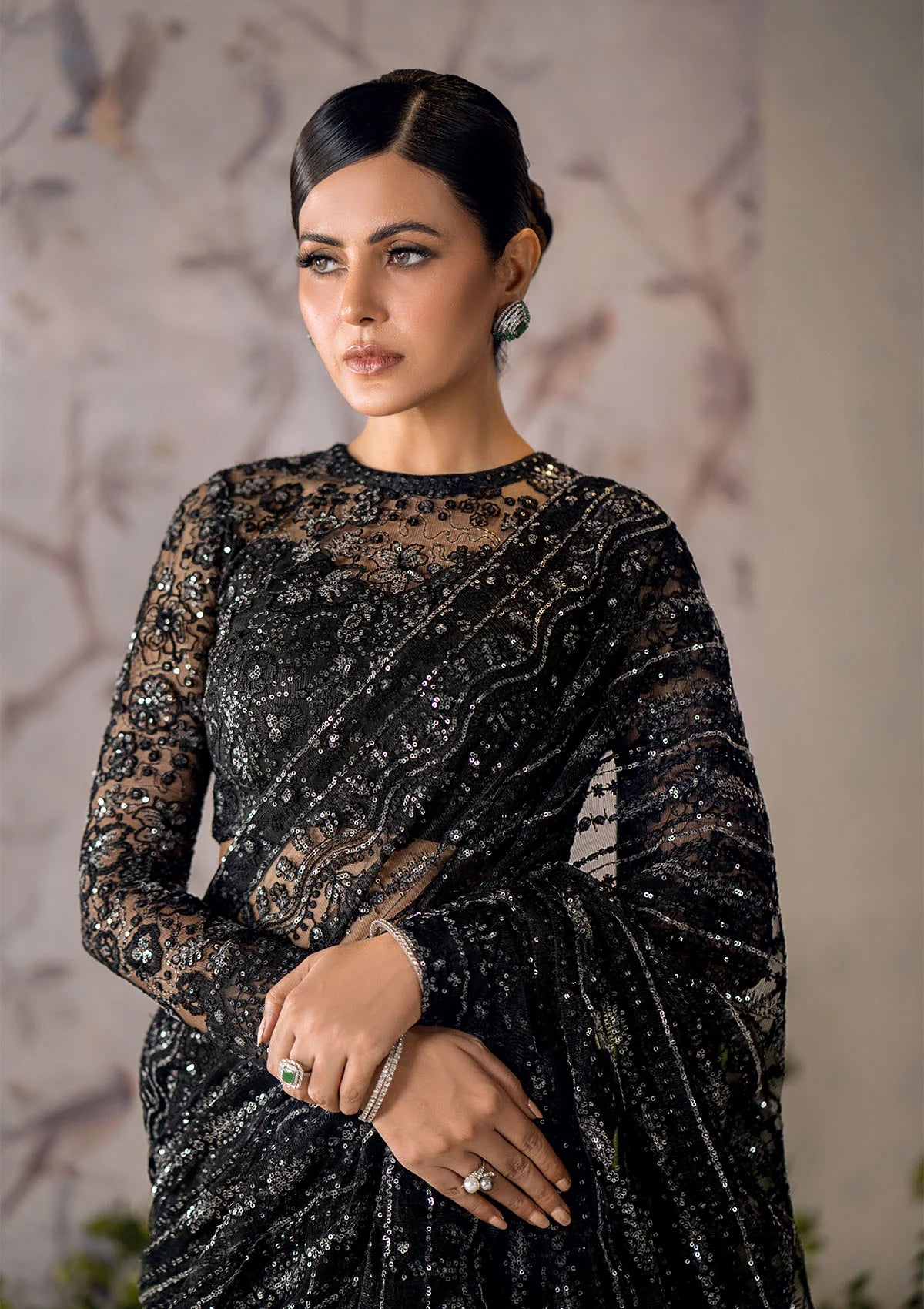 BLACK TULLE (NET) SAREE FKO-LOOK-0524