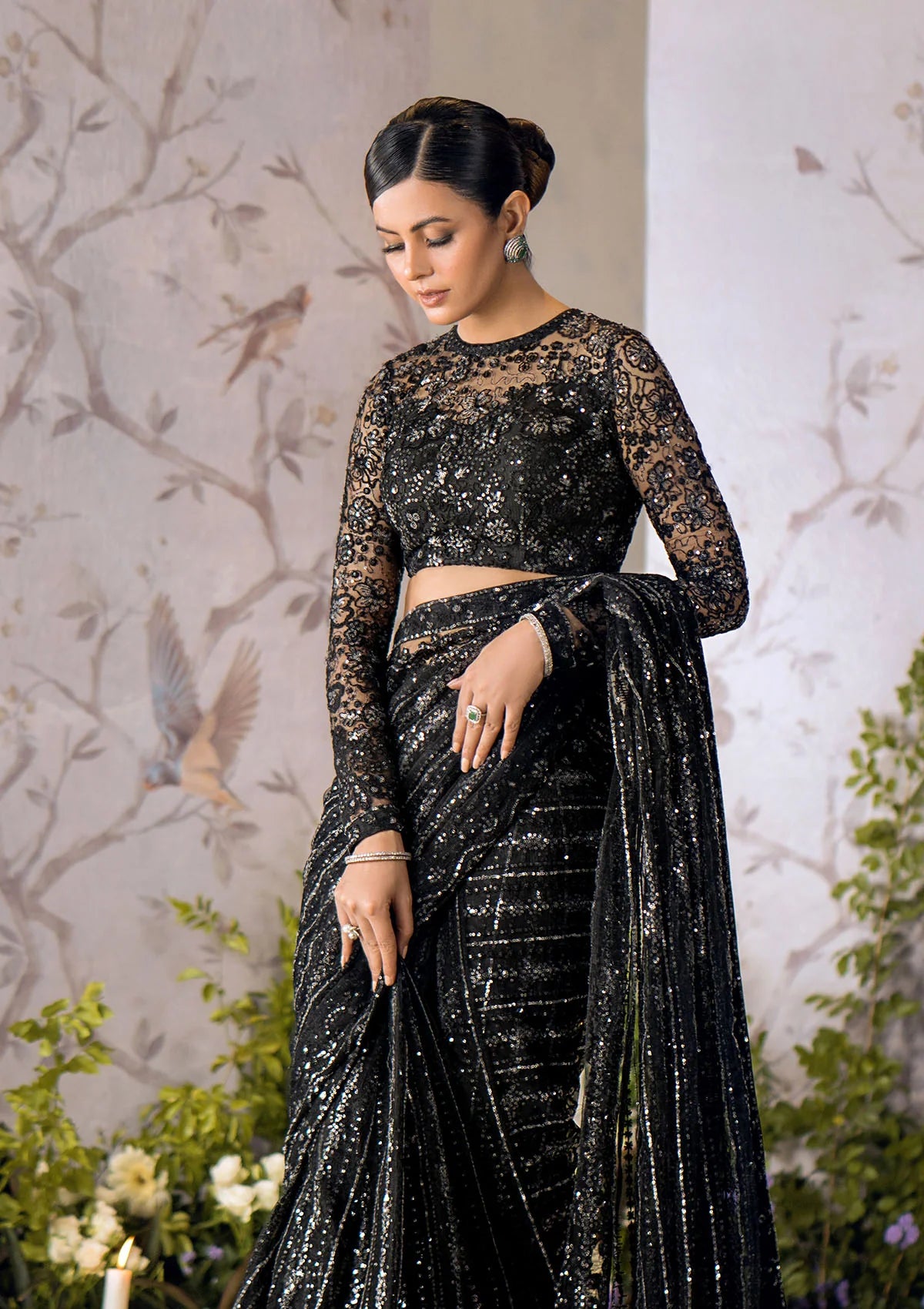 BLACK TULLE (NET) SAREE FKO-LOOK-0524