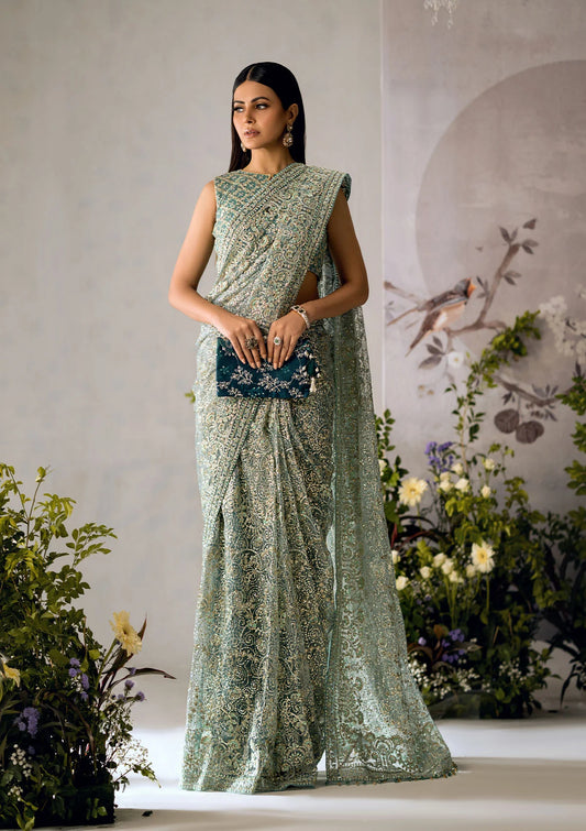 AQUA TULLE (NET)SAREE FKO-LOOK-0124