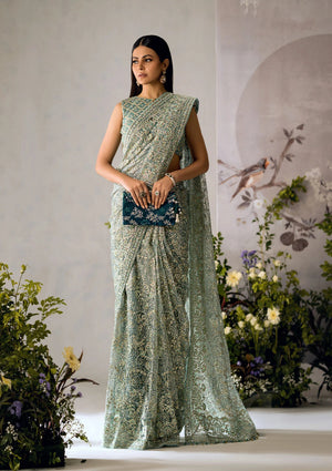 AQUA TULLE (NET)SAREE FKO-LOOK-0124