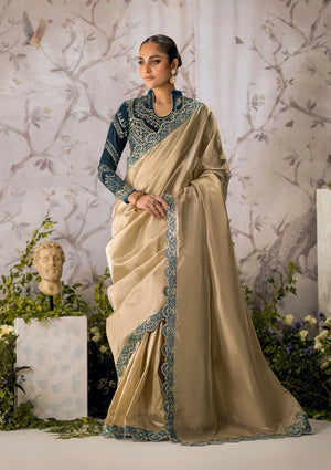 TEAL VELVET SAREE FKO-LOOK-0424