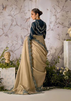 TEAL VELVET SAREE FKO-LOOK-0424