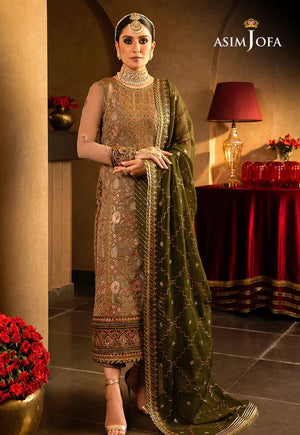 Velvet Beige Gold With Olive Green Dupatta AJVF-05