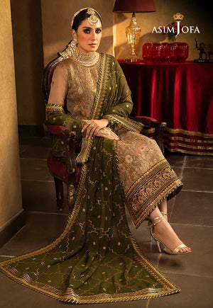 Velvet Beige Gold With Olive Green Dupatta AJVF-05