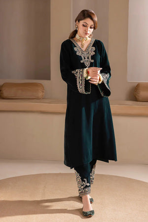 DARK OLIVE GREEN EMBROIDERED VELVET PR-858