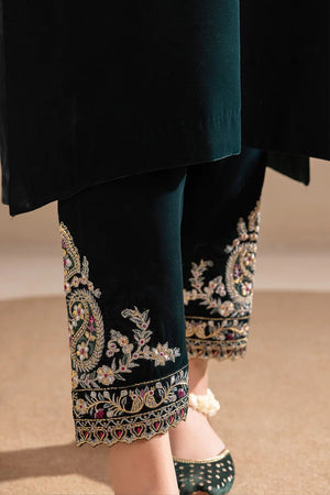 DARK OLIVE GREEN EMBROIDERED VELVET PR-858