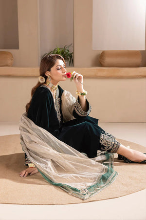 DARK OLIVE GREEN EMBROIDERED VELVET PR-858