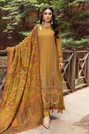 Twill Linen Mustard Embroidered Shirt With Woven Shawl