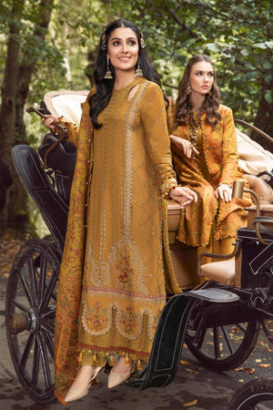 Twill Linen Mustard Embroidered Shirt With Woven Shawl