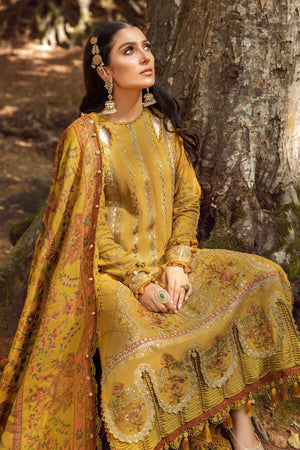 Twill Linen Mustard Embroidered Shirt With Woven Shawl