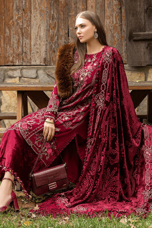 Twill Linen Deep Pink Embroidered shirt and shawl