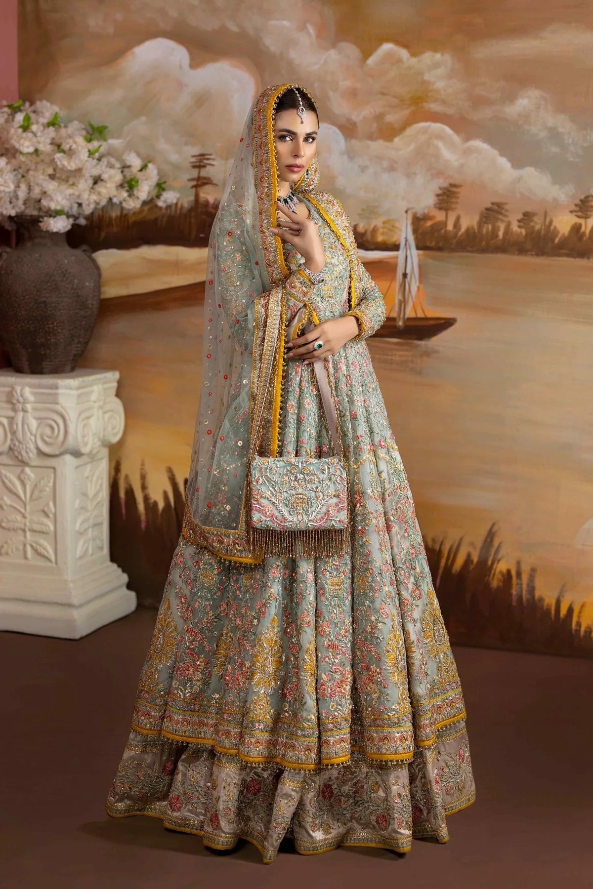 Anarkali & Sharara In Aqua Blue