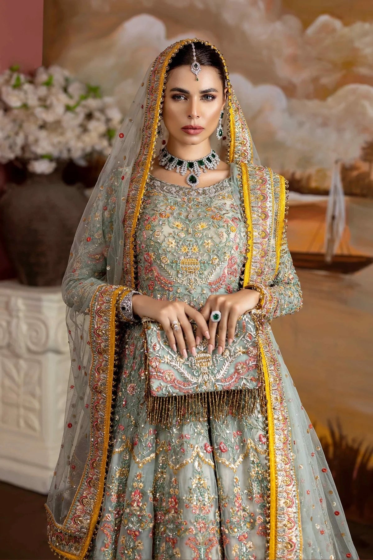 Anarkali & Sharara In Aqua Blue