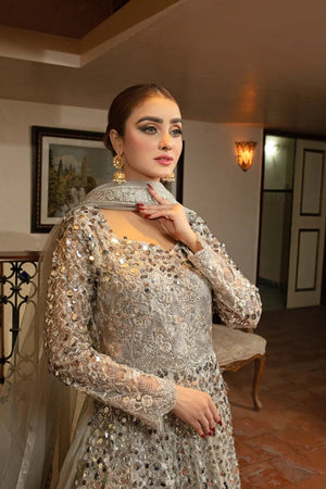 Silver Long Stitched 3Pc Dress