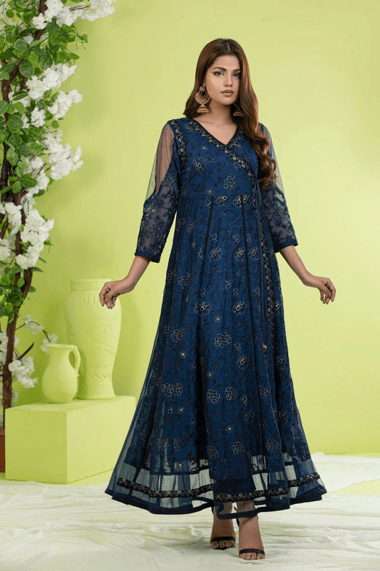 Blue Chiffon Anrakha Dress