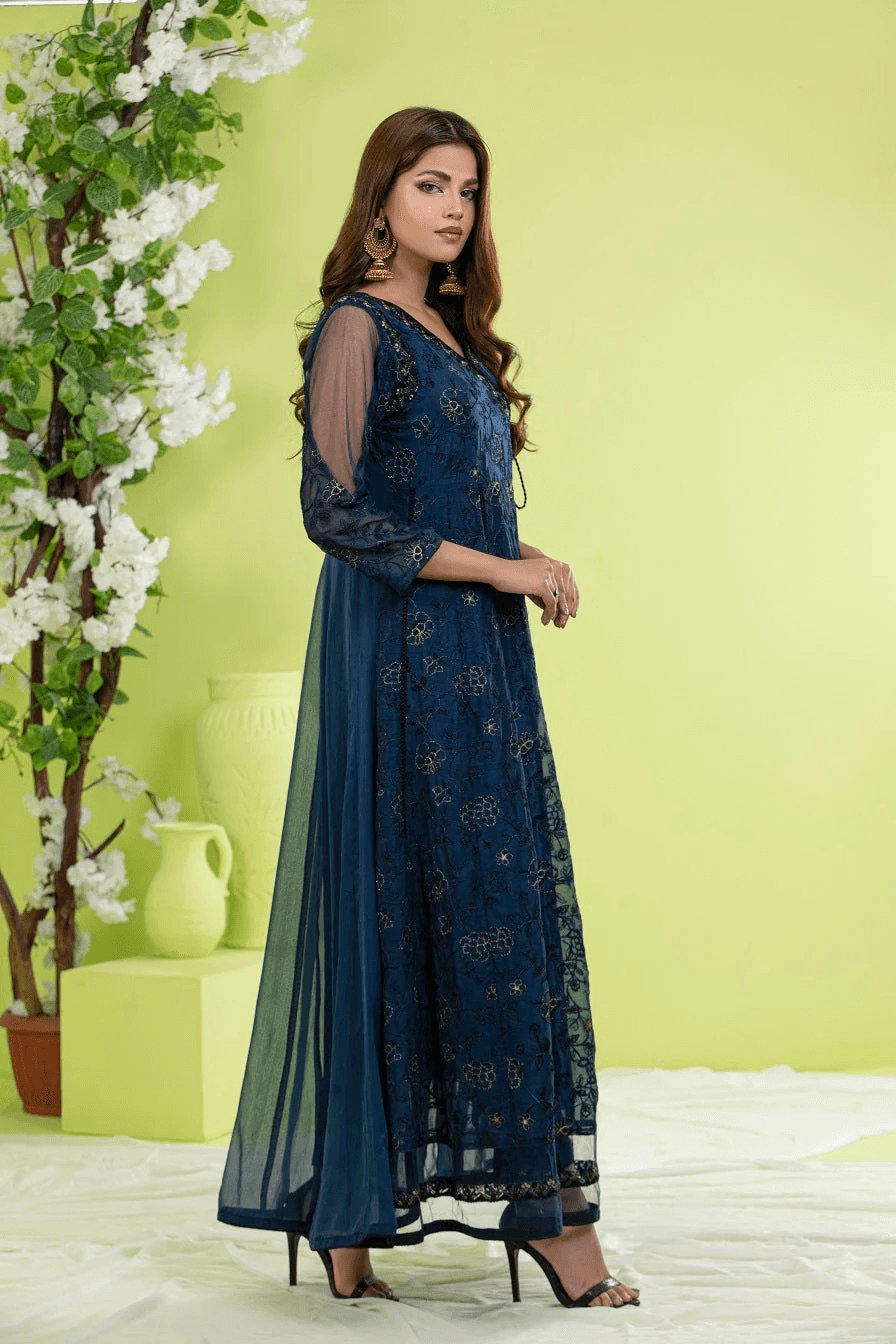 Blue Chiffon Anrakha Dress