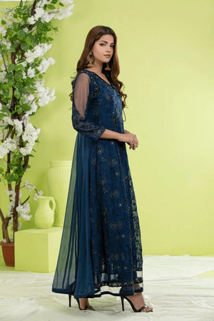 Blue Chiffon Anrakha Dress