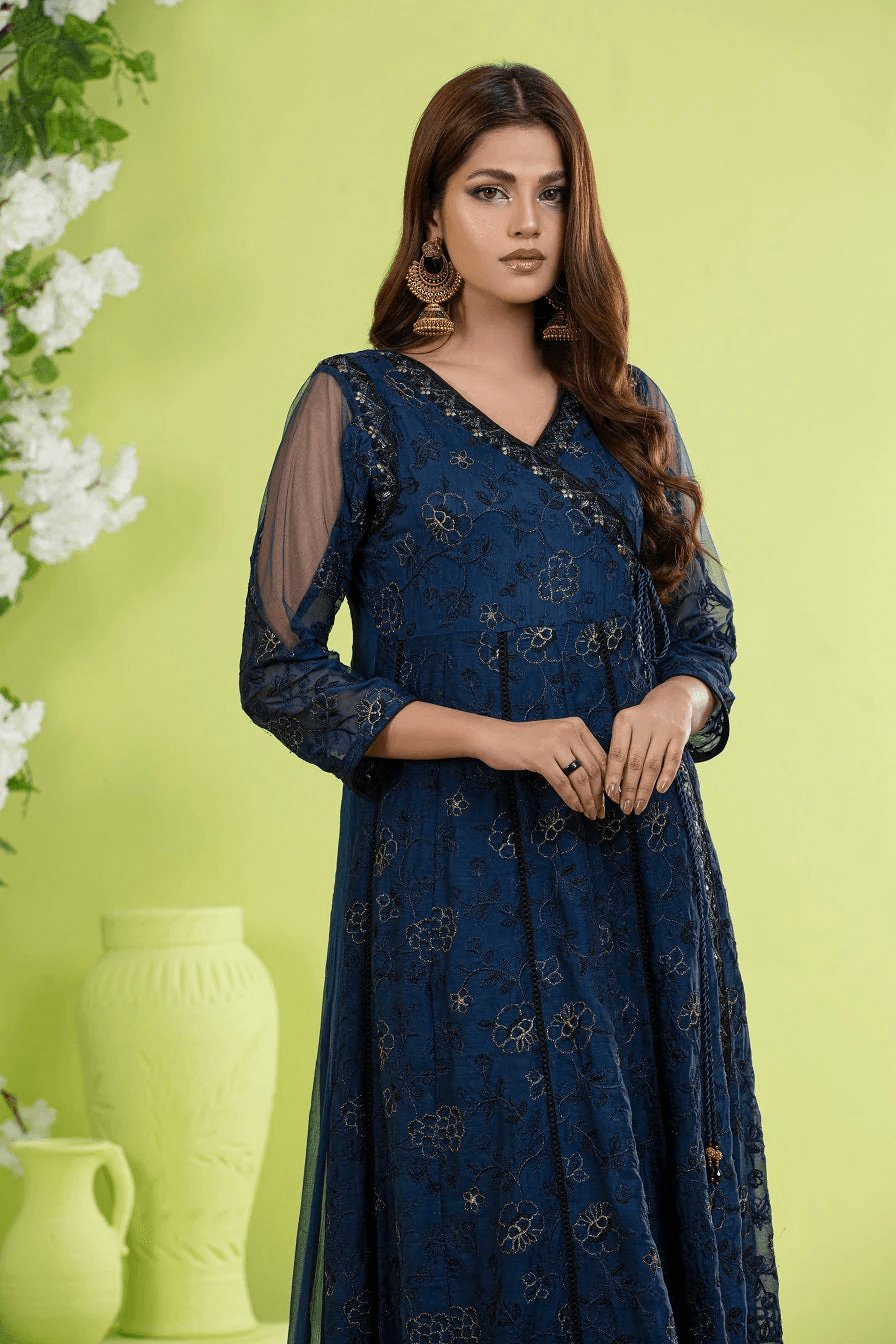 Blue Chiffon Anrakha Dress