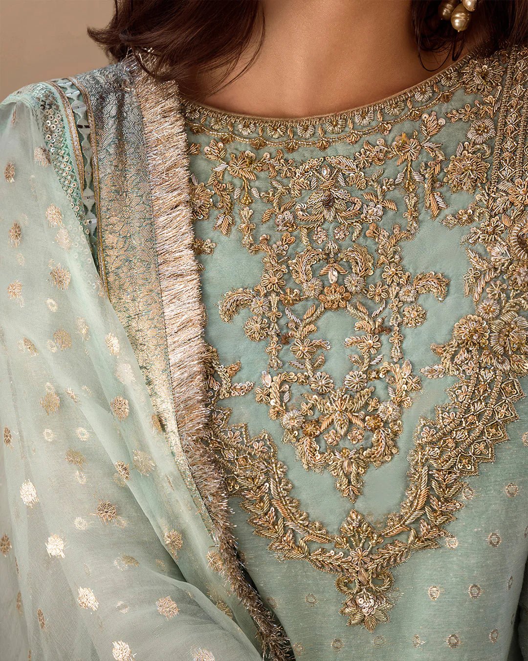 Distinctive Embroidered Gharara With Organza Dupatta